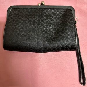 Coach Snap Top Mini Clutch with Wristlet Strap - Black Metallic C - Leather Trim